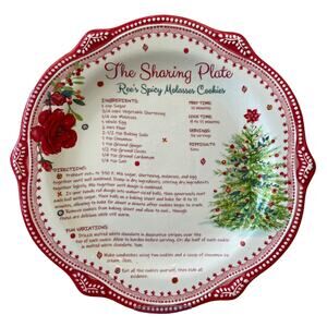 PIONEER WOMAN Cheerful Rose Holiday Cookie Recipe Sharing Plate Platter 12in RED